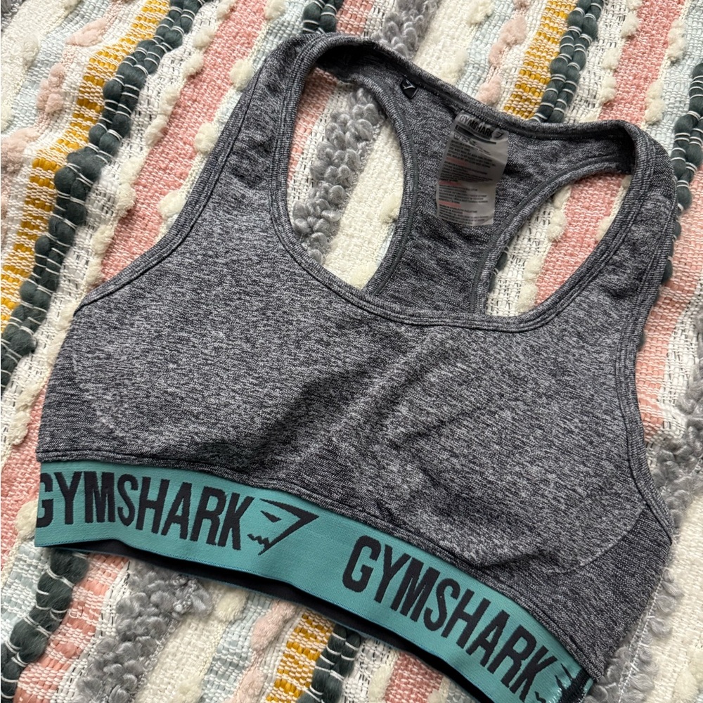 Gymshark Heathered Gray Sports Bra with Teal Band